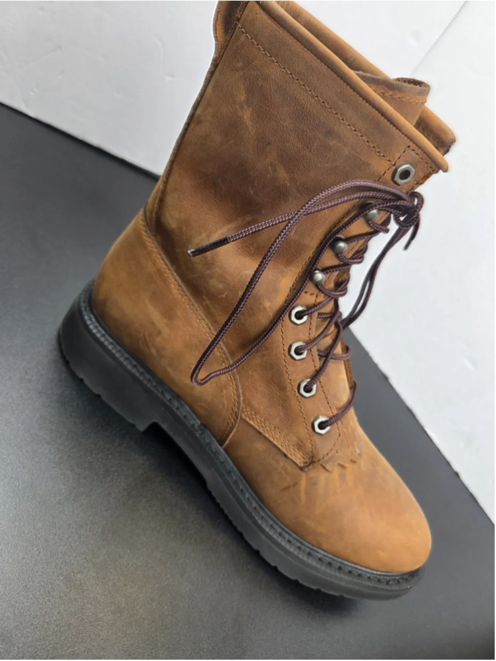 Justin Men’s Work Boots 10EE Brown Leather Lace Up EH Slip Resistant Wide #711